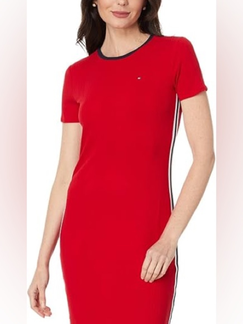 Tommy Hilfiger Red Crewneck Tee with Signature Trim